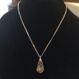 Citrine necklace w dbl silver chain